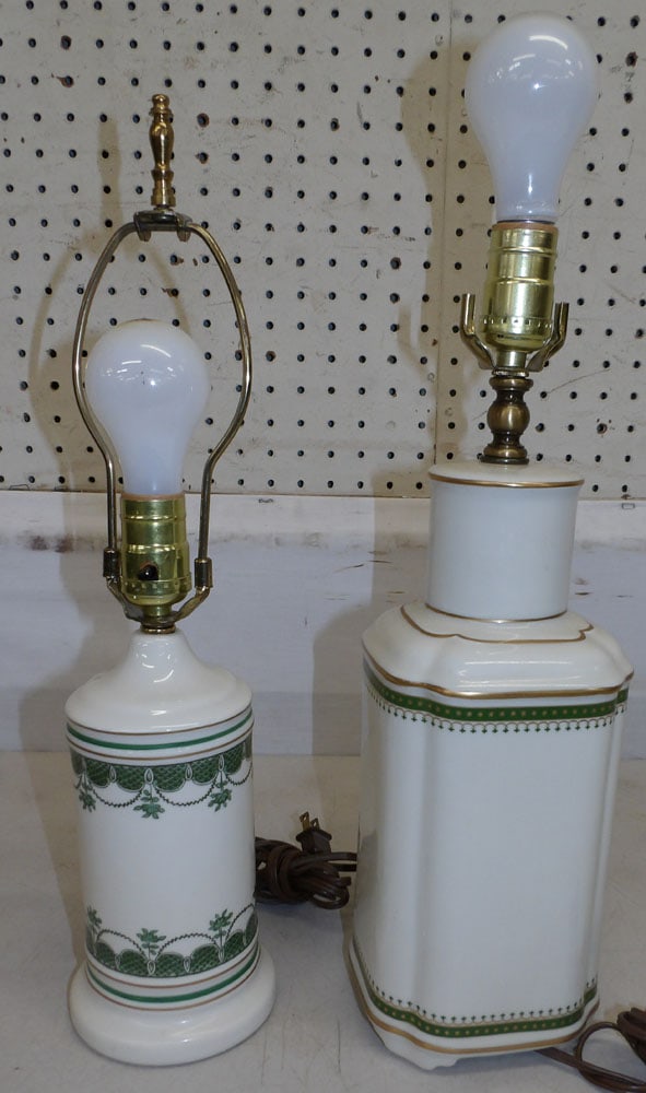 Two painted porcelain lamps: Two painted porcelain lamps. Up to 16 1/2" H