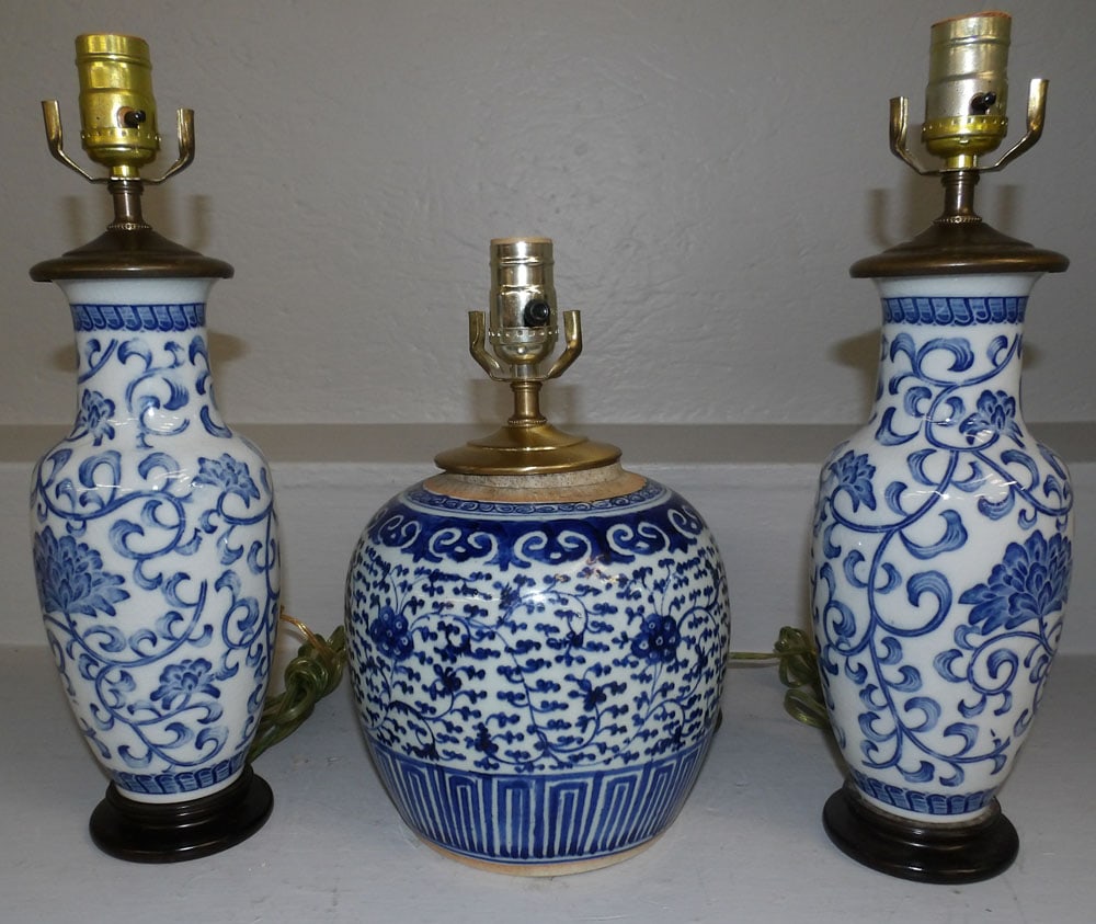 three oriental porcelain blue and white lamps (1 of 4)