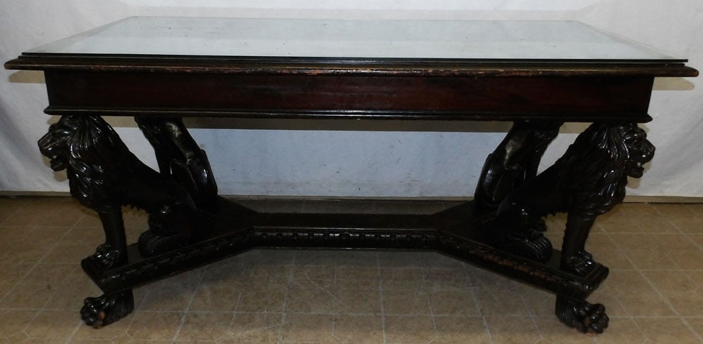 carved walnut lion figural base desk with paw feet (1 of 11)