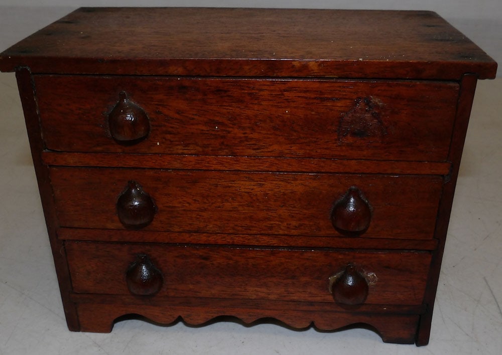antique walnut miniature three drawer chest (1 of 7)