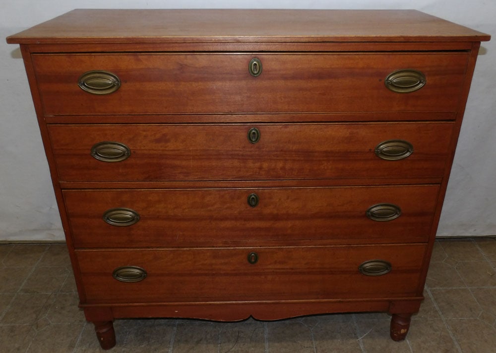 19th century birch new England four drawer chest: 19th century birch new England four drawer chest. 41 1/4" W 18 1/4" D 38" H