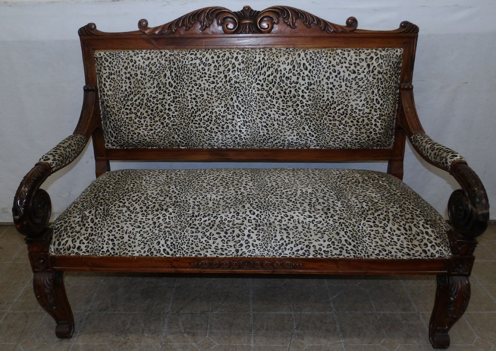 carved mahogany regency love seat: carved mahogany regency love seat . 52 1/4" W 27" D 40" H