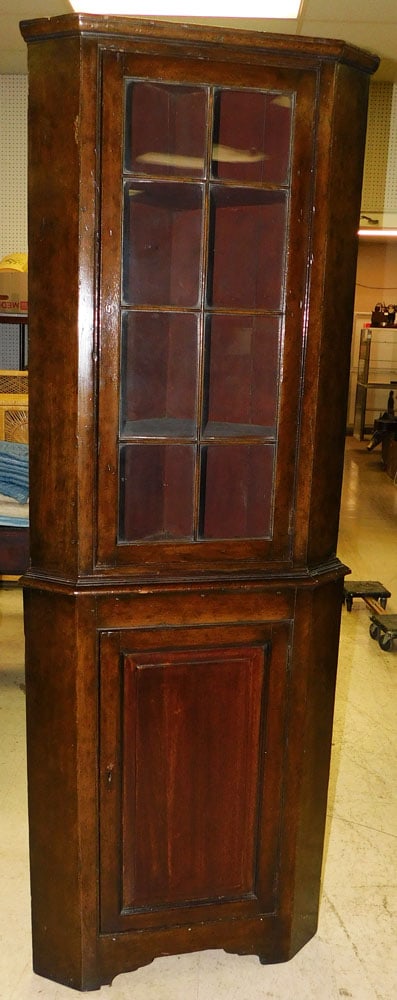 19th century mahogany two part glass door corner cabinet (1 of 5)