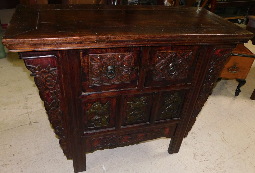 oriental carved wood cabinet (1 of 4)