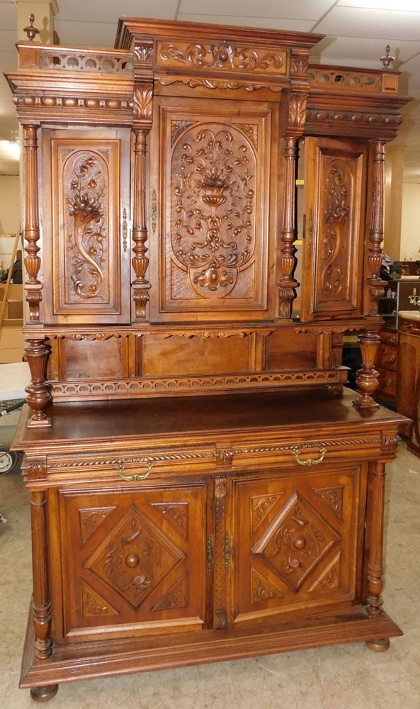 antique carved walnut two piece wall cupboard (1 of 7)