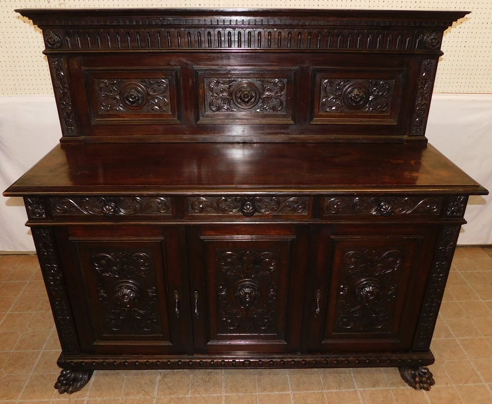 Italian carved walnut sideboard with back splash (1 of 9)