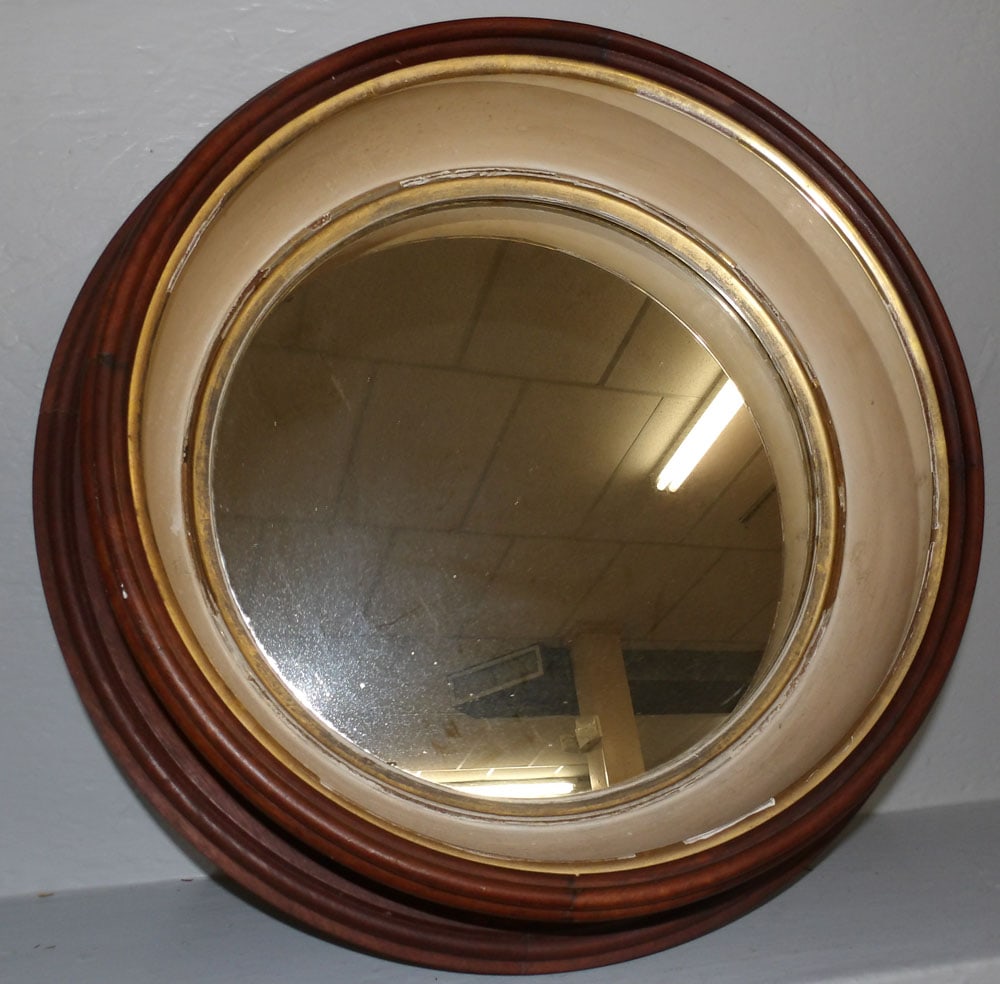 antique round walnut deep well frame mirror (1 of 4)