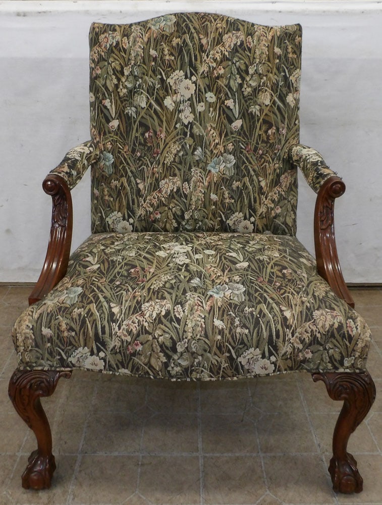 Chippendale mahogany library chair with ball and claw feet by Southwood: Chippendale mahogany library chair with ball and claw feet by Southwood. 41 1/4" H