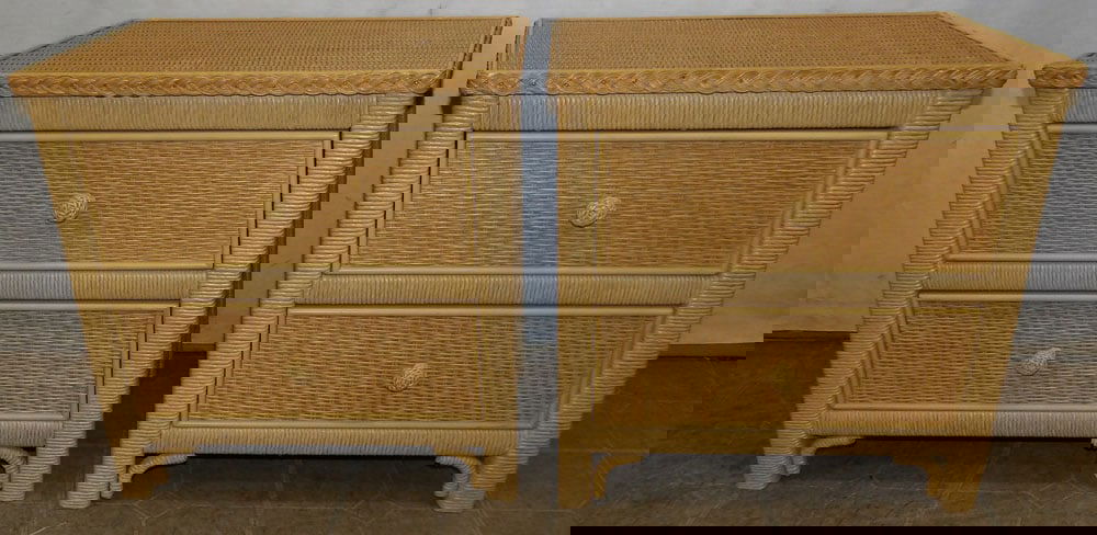 pair of wicker two drawer nightstand (1 of 7)