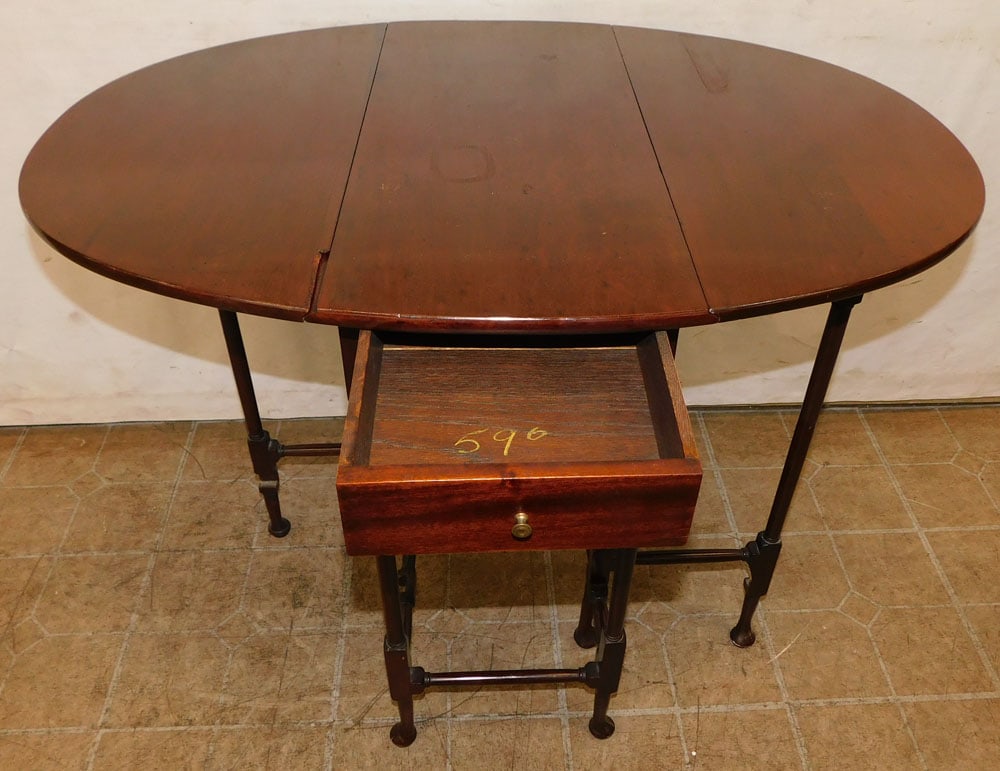 19th century cherry stretcher base Pembroke table with drawer (1 of 8)