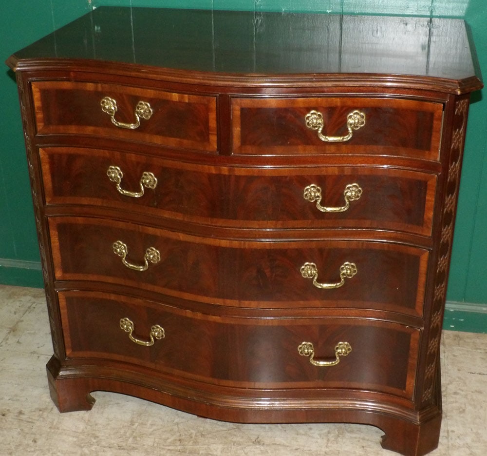 Mahogany Inlaid Serpentine Front Two Over Three Chest by Hickory White American Masterpiece (1 of 7)