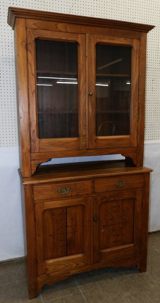 Antique Walnut Two Part Glass Door Cabinet (1 of 6)