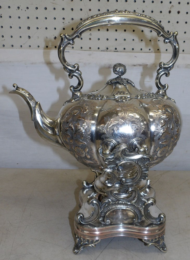 silver plated kettle on stand (1 of 7)