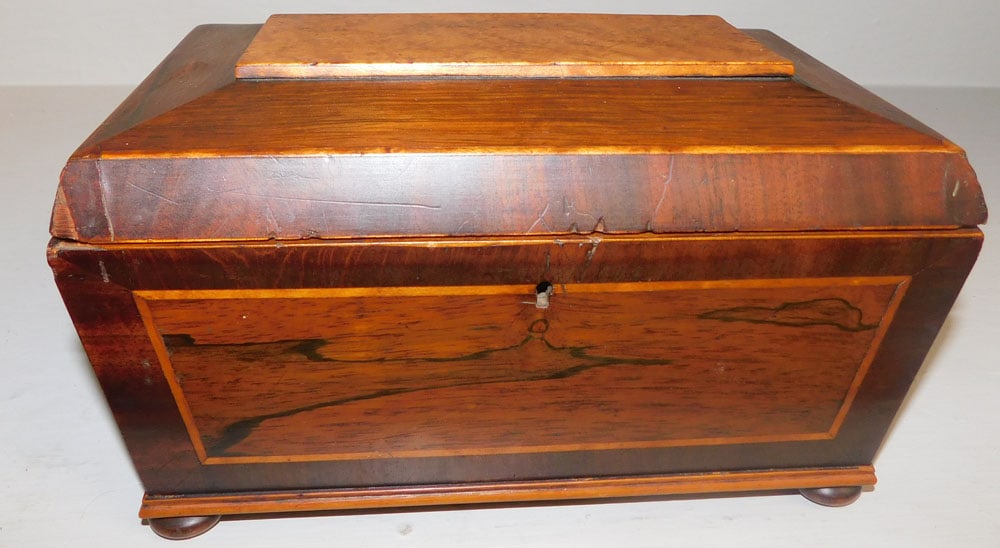 19th century rosewood and birds eye maple tea caddy (1 of 4)
