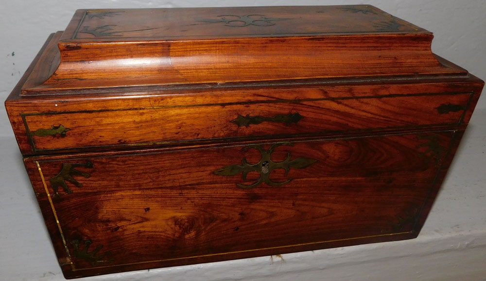 19th century rosewood and brass inlaid tea caddy (1 of 5)