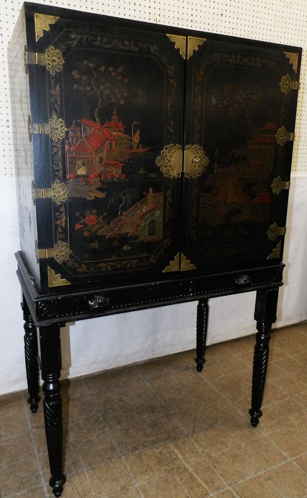 chinoiserie paint decorated cabinet on stand (1 of 12)