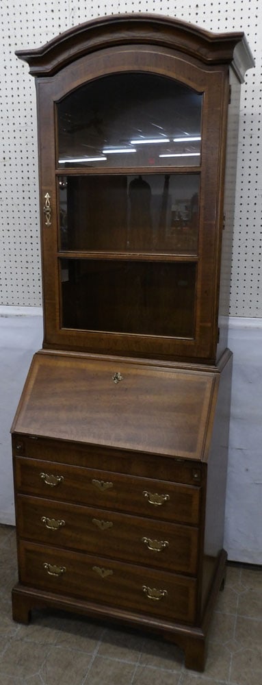 oak and satin wood banded glass door secretary by Henredon: oak and satin wood banded glass door secretary by Henredon. 28" W 18 1/2" D 80 1/2" H