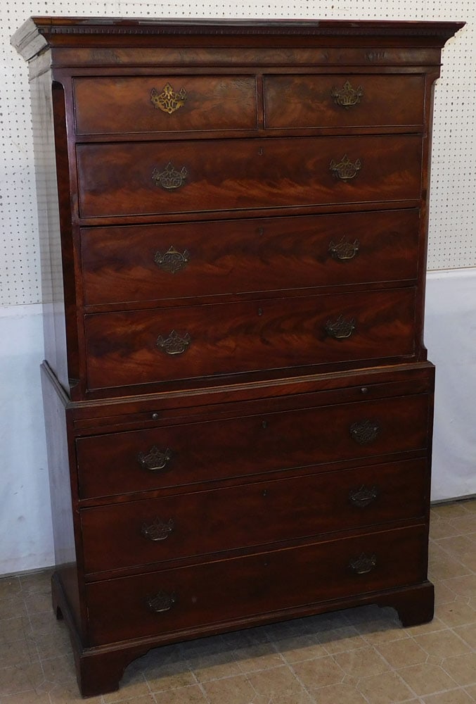 19th century mahogany 2 piece chest on chest with pull out slide (1 of 8)