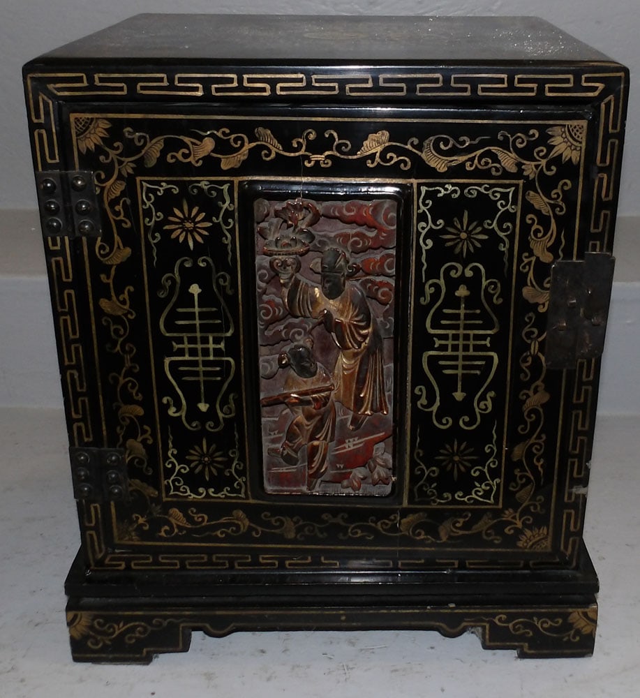 chinoiserie paint decorated oriental cabinet with fitted interior (1 of 8)