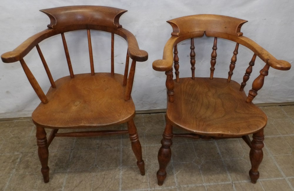 pair of antique elm wood captains chairs (1 of 4)