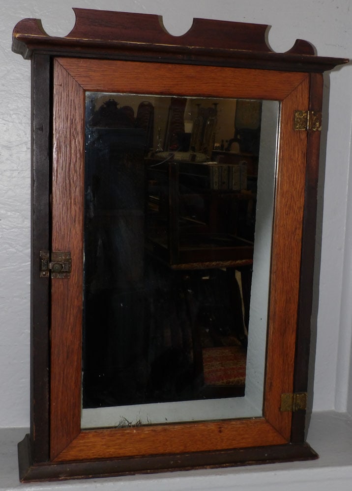 antique oak mirror door medicine cabinet (1 of 3)