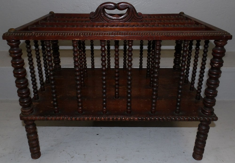 antique mahogany bobbin turned canterbury (1 of 6)