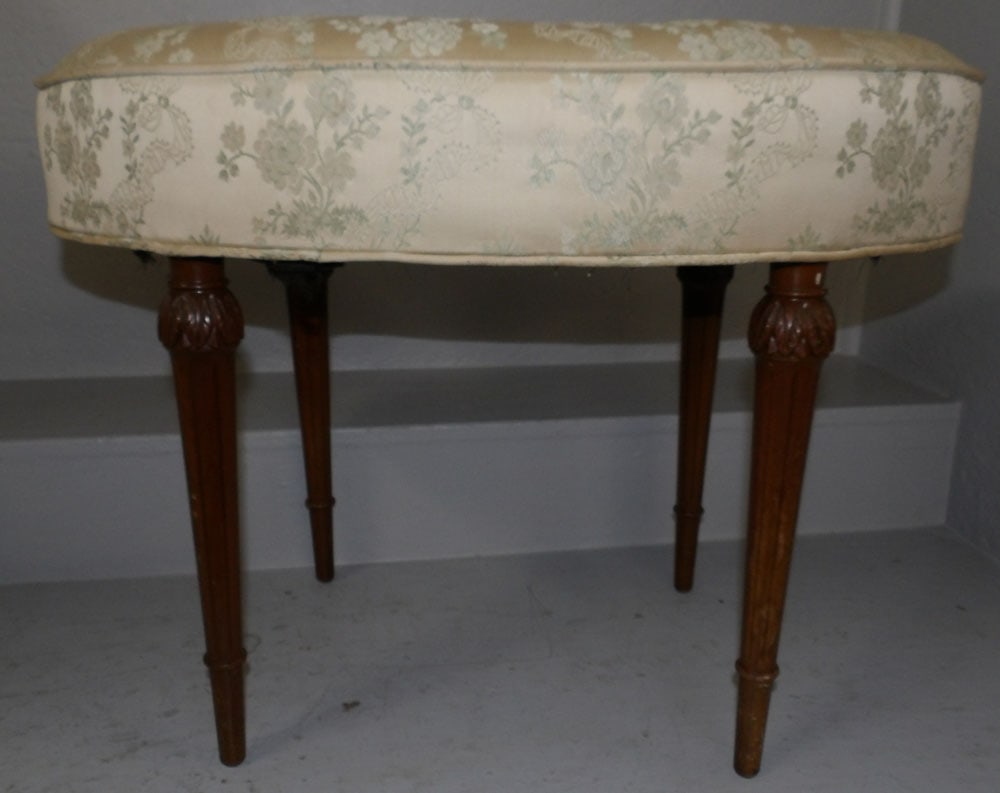 carved walnut and upholstery top ottoman: carved walnut and upholstery top ottoman. 26" W 16" D 19 1/4" H
