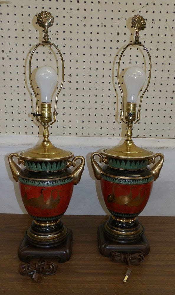 pair painted porcelain urn lamps (1 of 5)
