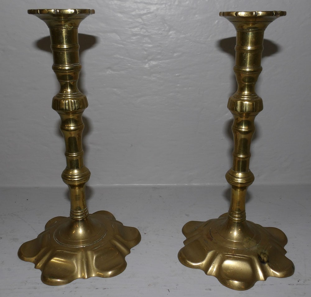 pair 19th century brass queen Anne candlesticks (1 of 4)