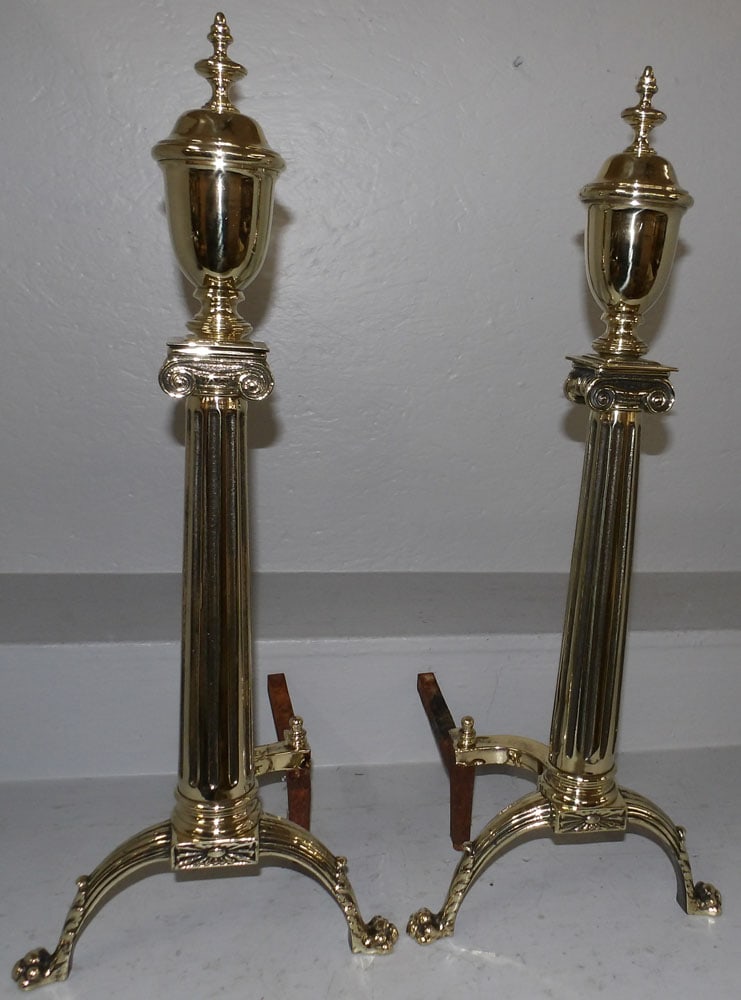 pair antique polished brass andirons (1 of 4)