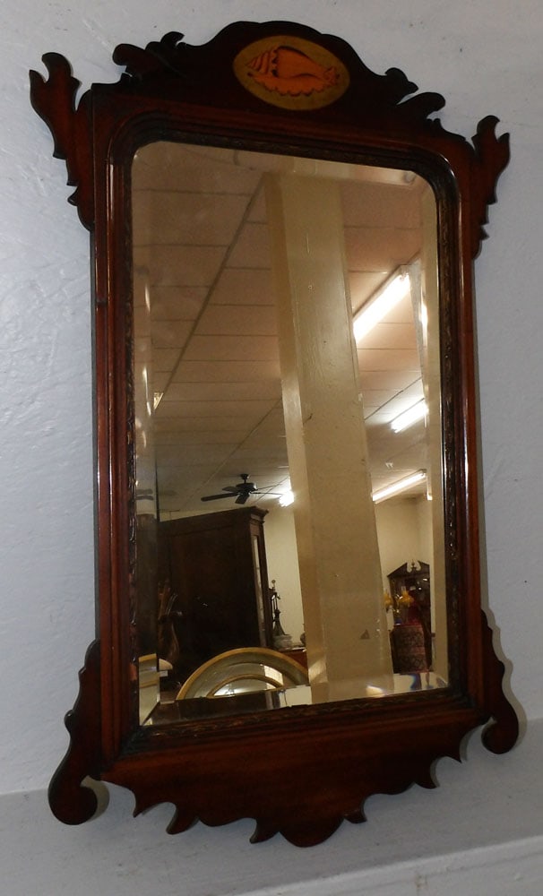 antique mahogany inlaid framed bevel mirror (1 of 4)