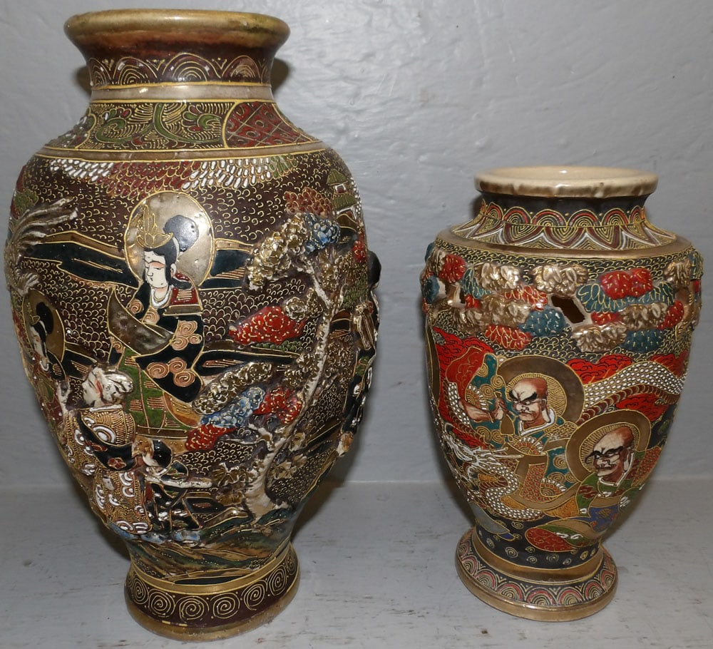 2 antique satsuma porcelain vases (1 of 9)