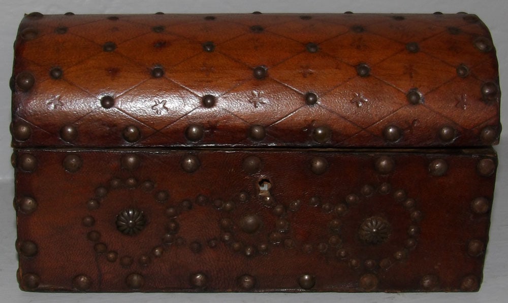antique studded leather dome top dresser box (1 of 4)