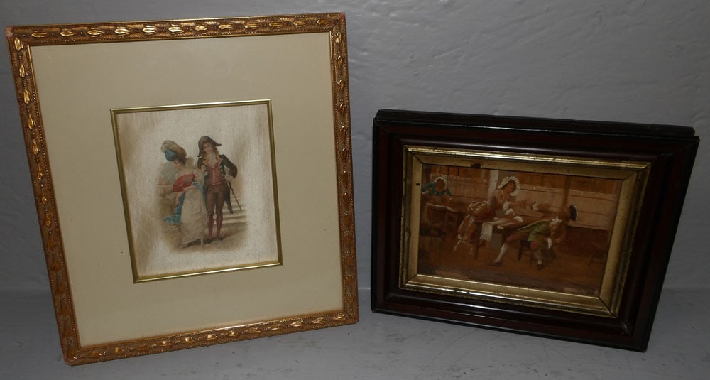 small antique framed oil on board and small framed print (1 of 4)