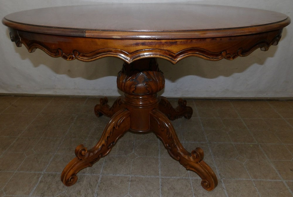 carved walnut round center table (1 of 6)
