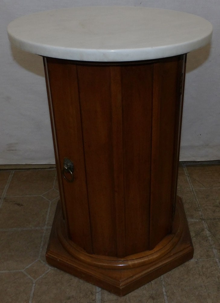 walnut marble top one door round stand (1 of 3)