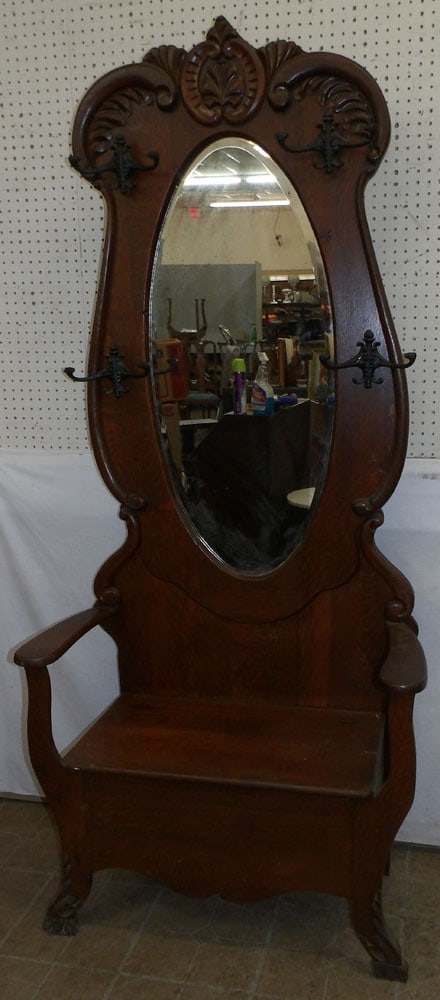 antique carved oak hall tree (1 of 6)