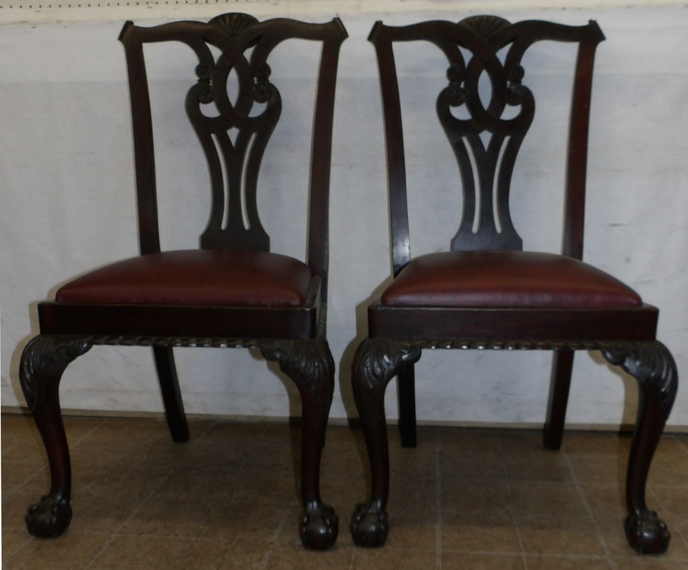 Pair of Carved Mahogany Carved Side Chairs with Ball & Claw Feet: Pair of Carved Mahogany Carved Side Chairs with Ball & Claw Feet. 41" H