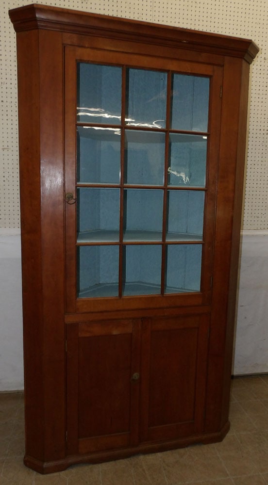 19th Century Cherry One Part Twelve Pane Glass Door Corner Cabinet (1 of 3)