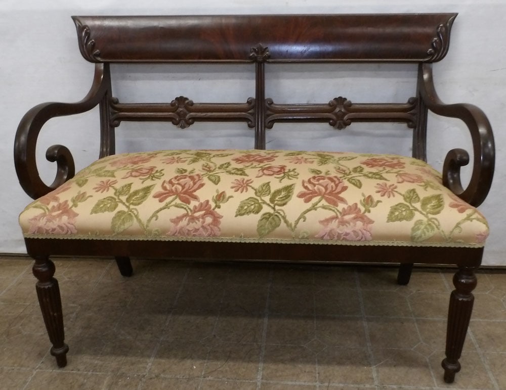 Mahogany Regency Style Loveseat: Mahogany Regency Style Loveseat . 45 1/2" W x 22" D 34 3/4" H