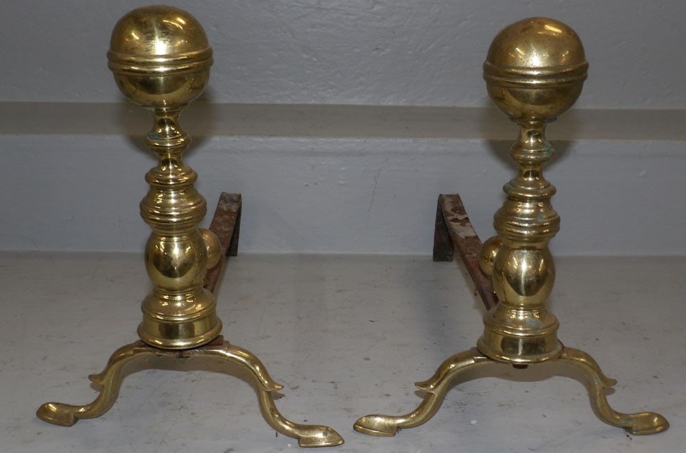 Pair of Antique Brass Cannonball Andirons (1 of 6)