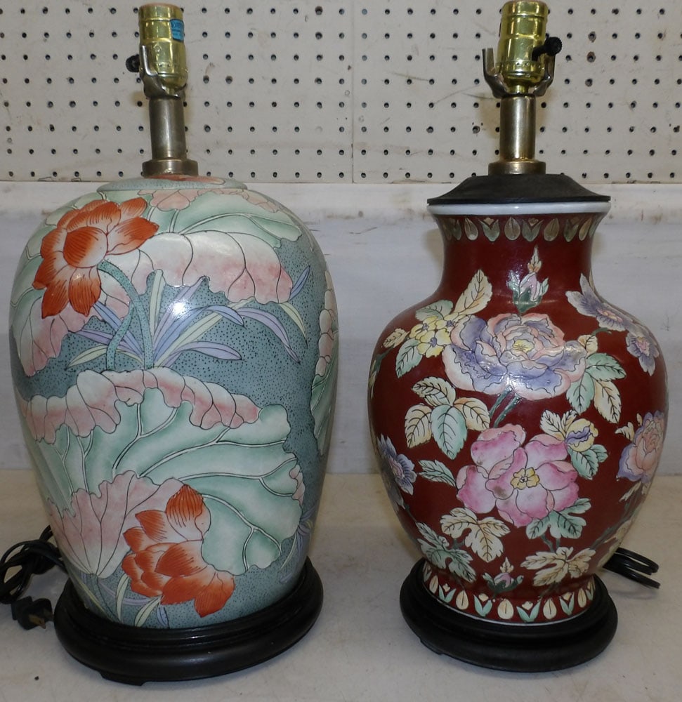 Two Painted Oriental Porcelain Vases Made Into Lamps (1 of 2)