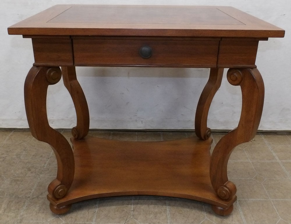 Walnut & Burled One Drawer Table by Sherrill Occasional: Walnut & Burled One Drawer Table by Sherrill Occasional . 32" W 24" D 30" H