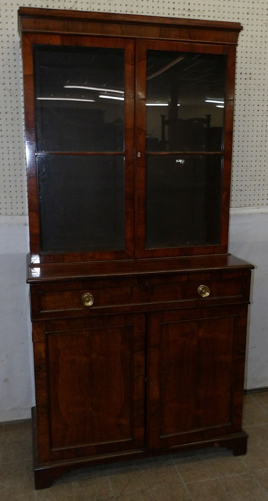 19th Century Rosewood Two Part Secretary with Tooled Leather Bird's Eye Maple Interior, (No Shelves) (1 of 6)