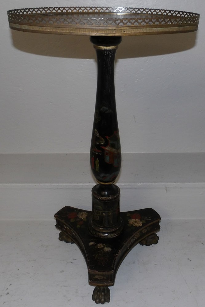 Antique Chinoiserie Paint Decorated Stand with Gallery & Paw Feet (1 of 6)