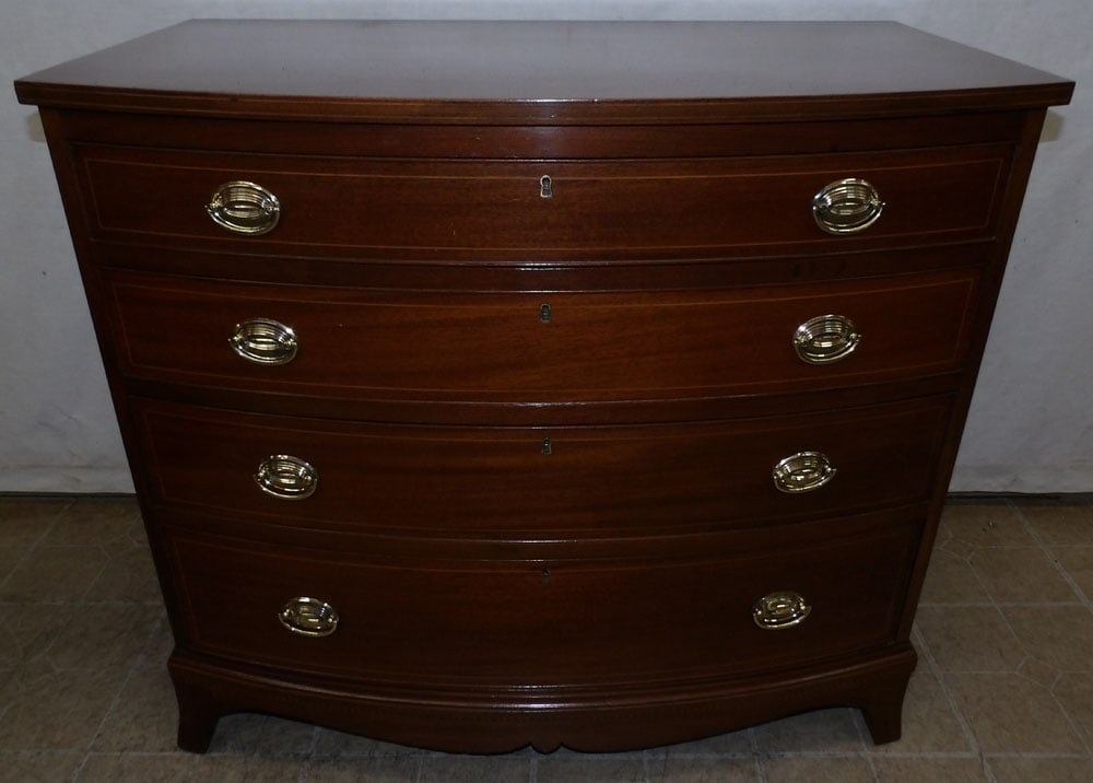 Antique Mahogany Inlaid Bow Front Four Drawer Chest (1 of 8)