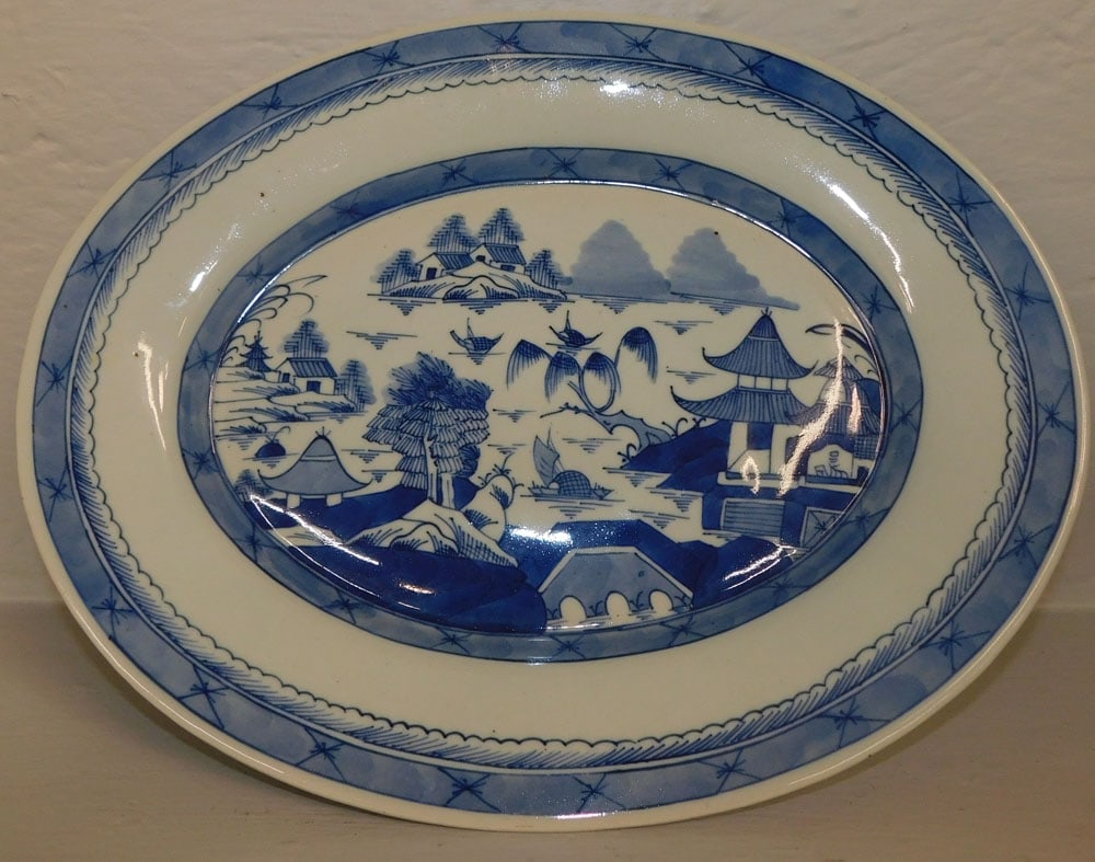 Chinese Canton Blue & White Porcelain Platter (1 of 3)