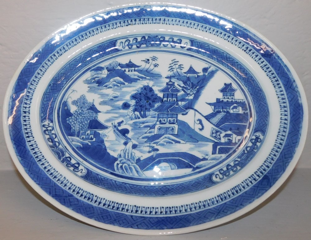 Chinese Canton Blue & White Porcelain Platter (1 of 2)