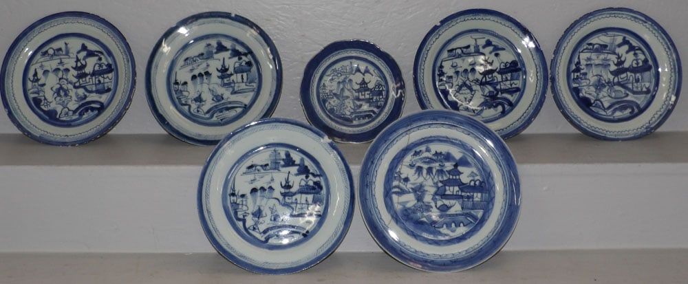 Seven Chinese Canton Blue & White Plates (1 of 6)