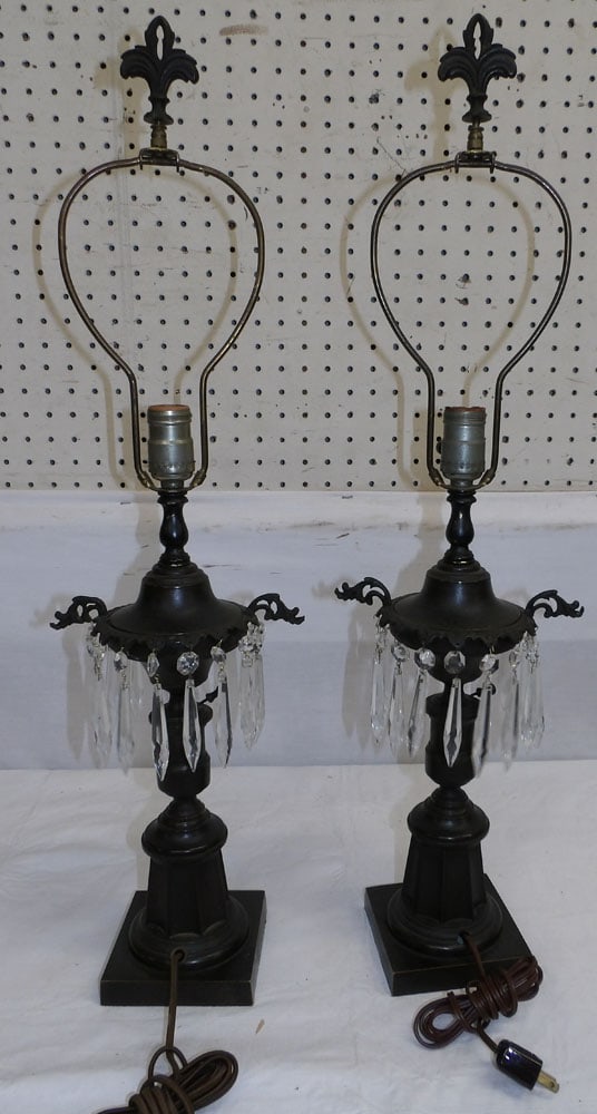 Pair of Bronze Lamps with Glass Prisms (1 of 4)